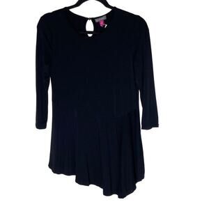 Vince Camuto Women's Black Scoop Neck Long-Sleeve Asymmetrical Hem Top Size XS